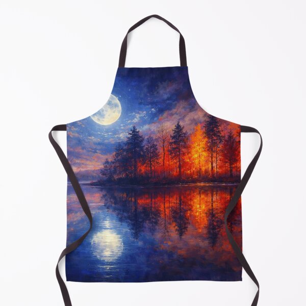 Item preview, Full Moon Forest Fire Painting Blue Orange Reflecting Lake designed and sold by Joey Santiago.