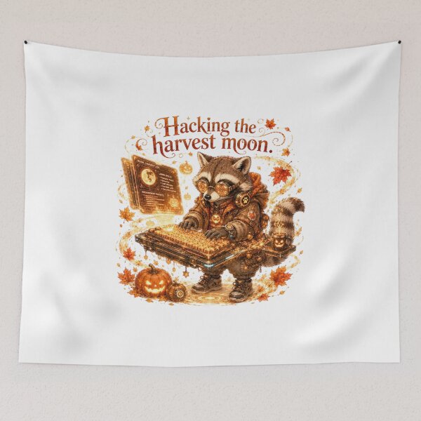 Item preview, Hacking The Harvest Moon Steampunk Raccoon Cyber Fall Magic designed and sold by AQUILAKREO.