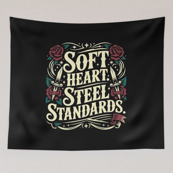 Item preview, Soft Heart Steel Standards Vintage Gothic Typography. Strong Kindness Quote Aesthetic designed and sold by Aarvya Fashion Club ( A.F.C ).