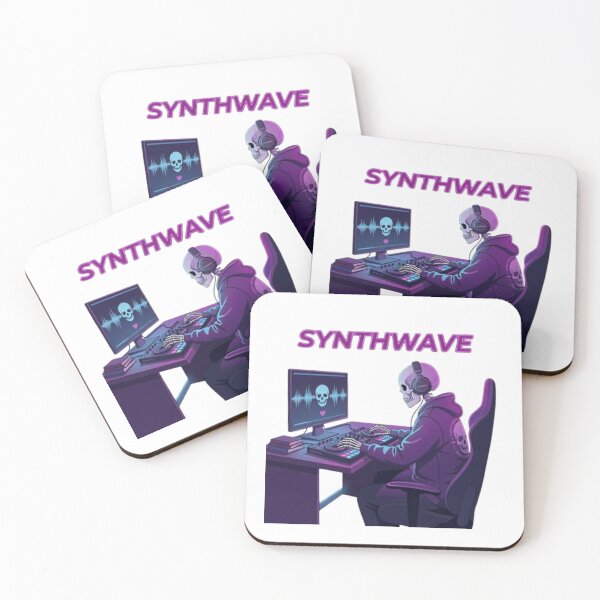 Aperçu de l'œuvre DJ Synthwave Skeleton, producteur de musique créée et vendue par Northern Glow Art.