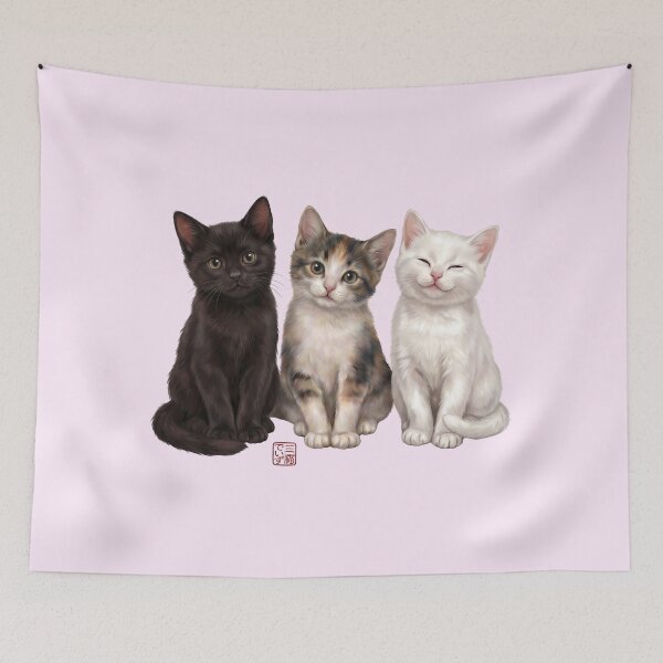 Item preview, Three Cute Kittens Friends Fluffy Cats Art designed and sold by JapanekoGallery.