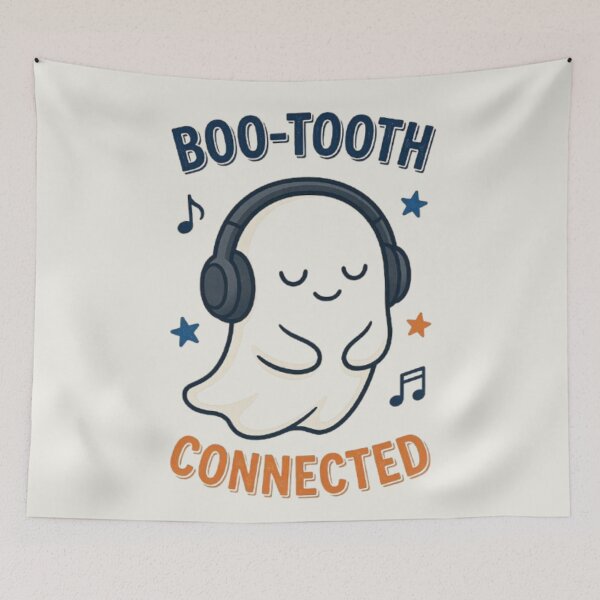 Item preview, Boo-Tooth Connected Funny Halloween Ghost Headphones Music Lover Tshirt designed and sold by HopeAndHustle.
