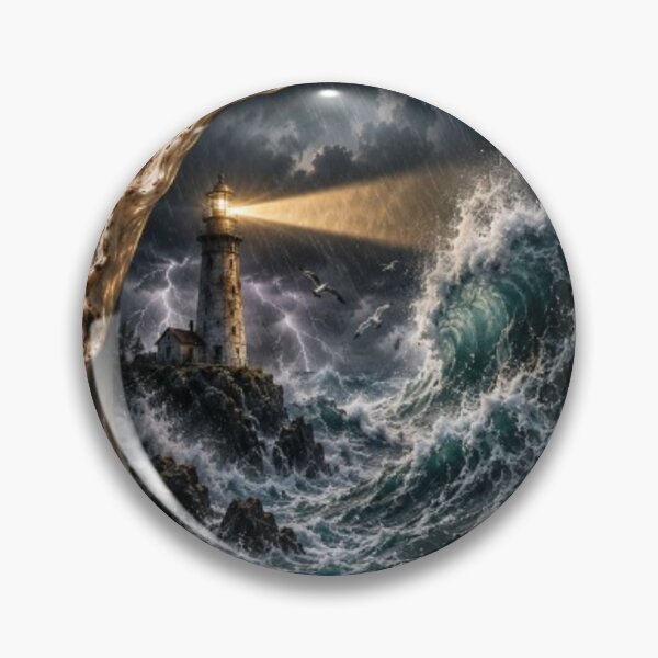 Item preview, Storm Lighthouse in Seashell PNG, Ocean Storm Digital Art, Nautical Fantasy Printable, Coastal Wall Art, Instant Download designed and sold by Line-mood.