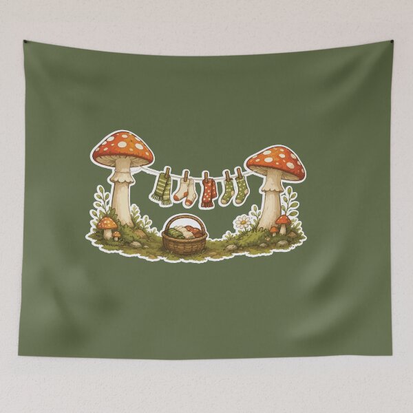 Item preview, Cozy Mushroom Laundry Day Sticker Cottagecore Forest designed and sold by SimplePoDesign.