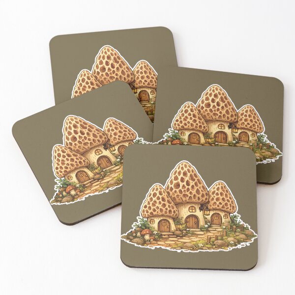 Item preview, Morel Mushroom Village Cozy Cottagecore Forest Homes designed and sold by SimplePoDesign.