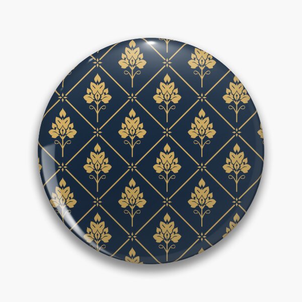 Item preview, Thai Floral Diamond Seamless Pattern Navy Gold Traditional Thai Botanical Grid Fabric Design designed and sold by KOPatternCo.