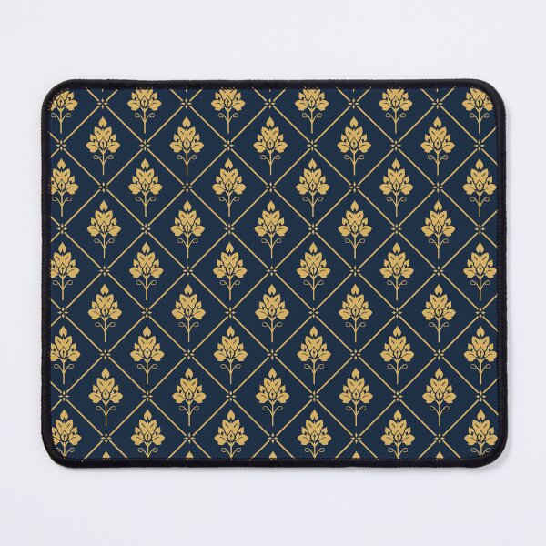 Item preview, Thai Floral Diamond Seamless Pattern Navy Gold Traditional Thai Botanical Grid Fabric Design designed and sold by KOPatternCo.