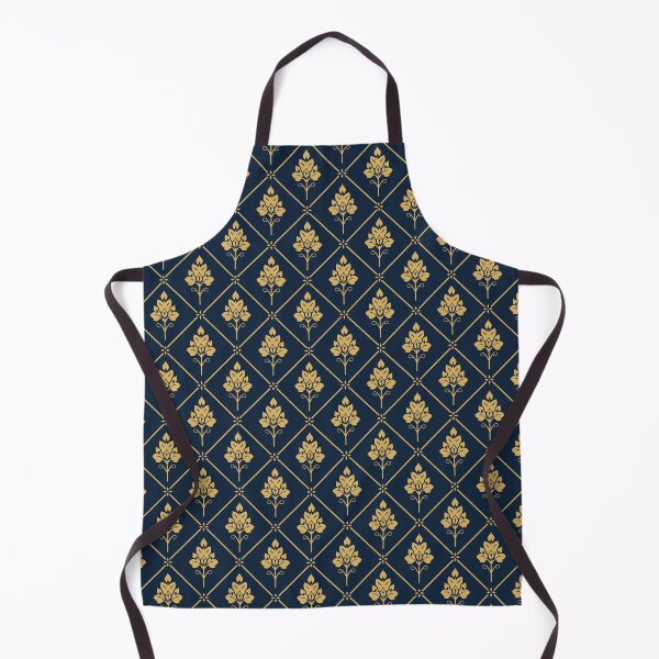 Item preview, Thai Floral Diamond Seamless Pattern Navy Gold Traditional Thai Botanical Grid Fabric Design designed and sold by KOPatternCo.