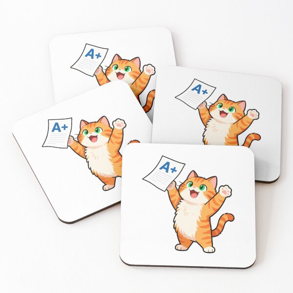 Item preview, Happy Orange Cat Celebrating an A+ Grade | Back to School Sticker designed and sold by OksArtStudio.