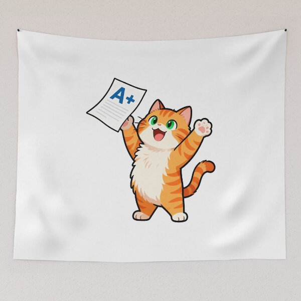 Item preview, Happy Orange Cat Celebrating an A+ Grade | Back to School Sticker designed and sold by OksArtStudio.