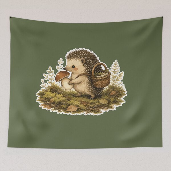 Item preview, Cute Hedgehog Mushroom Forager Cozy Cottagecore Woodland designed and sold by SimplePoDesign.