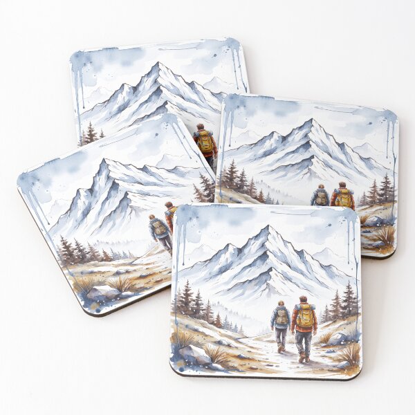 Item preview, Watercolor Mountain Hiking Adventure – Two Hikers on Trail designed and sold by GabeMountainArt.