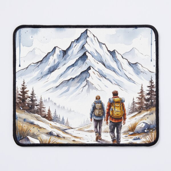 Item preview, Watercolor Mountain Hiking Adventure – Two Hikers on Trail designed and sold by GabeMountainArt.