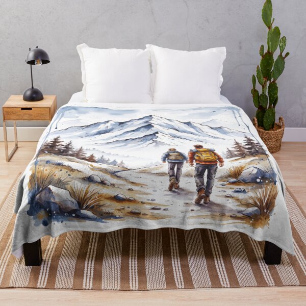 Item preview, Watercolor Mountain Hiking Adventure – Two Hikers on Trail designed and sold by Gabe1983.