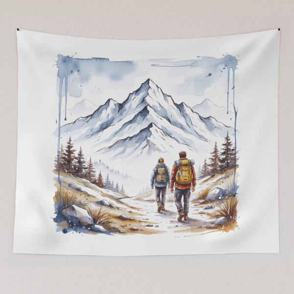 Item preview, Watercolor Mountain Hiking Adventure – Two Hikers on Trail designed and sold by GabeMountainArt.