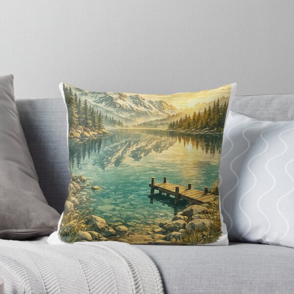 Item preview, Alpine Serenity: Snow Peak Lake Retreat With Wooden Dock Landscape designed and sold by irfanshikh.