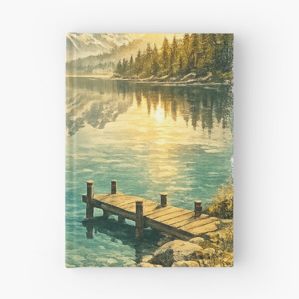 Item preview, Alpine Serenity: Snow Peak Lake Retreat With Wooden Dock Landscape designed and sold by irfanshikh.