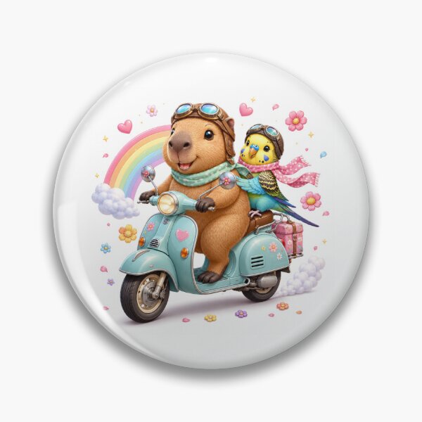 Item preview, Vintage scooter adventure with capybara and budgie designed and sold by QuirkNest Studio .