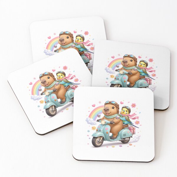 Item preview, Vintage scooter adventure with capybara and budgie designed and sold by QuirkNest Studio .