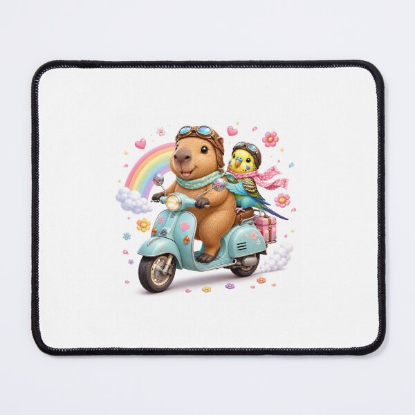 Item preview, Vintage scooter adventure with capybara and budgie designed and sold by QuirkNest Studio .