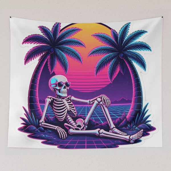 Item preview, Vaporwave Skeleton Palm Trees Retro Halloween designed and sold by StickyGuys.