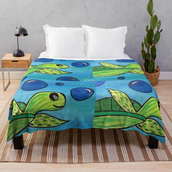 Item preview, Swimming Sea Turtle Art - Light Blue Ocean Bubbles Design designed and sold by Faithstarmancil.