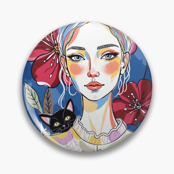Item preview, Beautiful Woman Portrait with Black Cat and Flowers designed and sold by QQQueen.