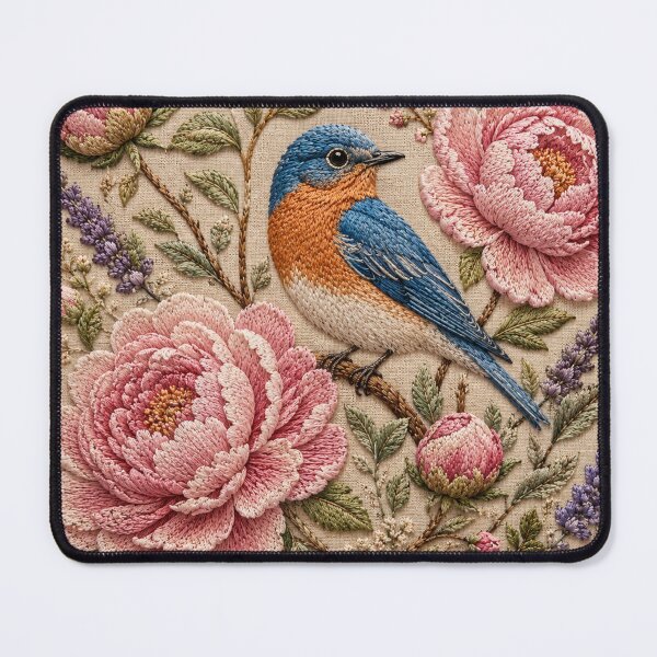 Item preview, Bluebird and Roses Botanical Art, Faux Embroidery designed and sold by HavuNordicShop.