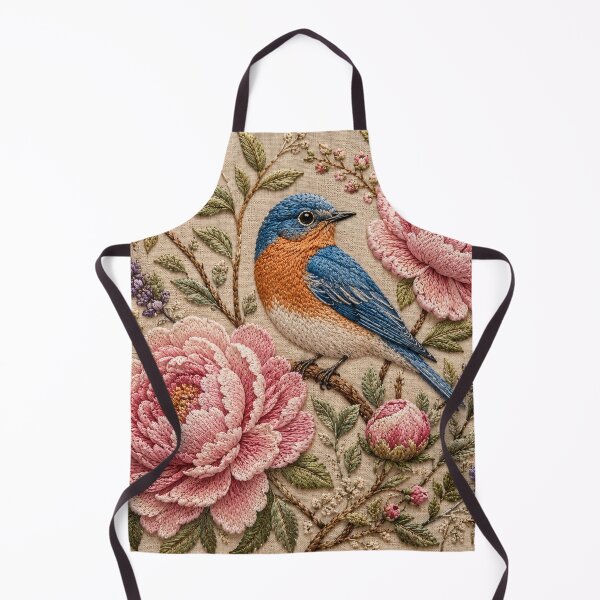 Item preview, Bluebird and Roses Botanical Art, Faux Embroidery designed and sold by HavuNordicShop.