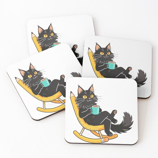 Item preview, Relaxed Black Cat Rocking on a Giant Pencil Chair | Funny School Sticker designed and sold by OksArtStudio.