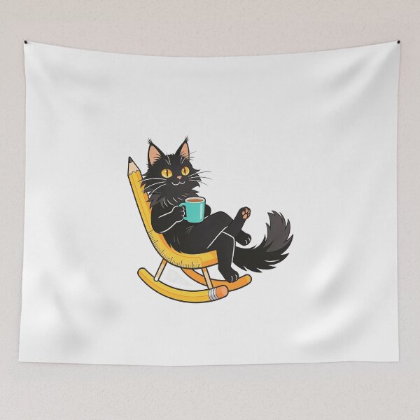 Item preview, Relaxed Black Cat Rocking on a Giant Pencil Chair | Funny School Sticker designed and sold by OksArtStudio.