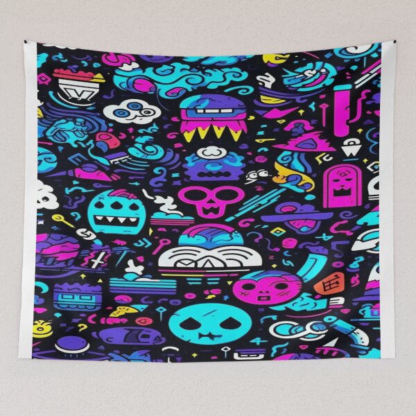 Item preview, Explosion of Neon Doodles - Monsters, Skulls and UFOs in Retro Cartoon Style designed and sold by RAYBIL.