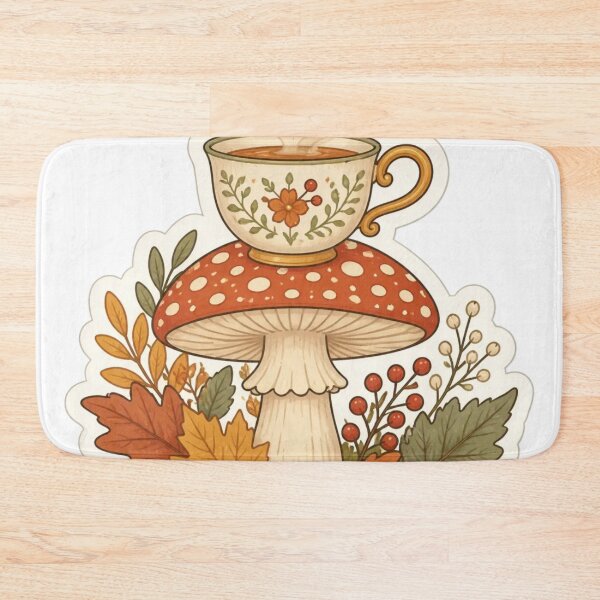 Item preview, Cozy Autumn Tea Toadstool Cottagecore Autumn Art designed and sold by StickyGuys.