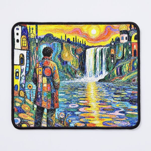 Item preview, Man gazes at waterfall designed and sold by George Hutton Hunter.