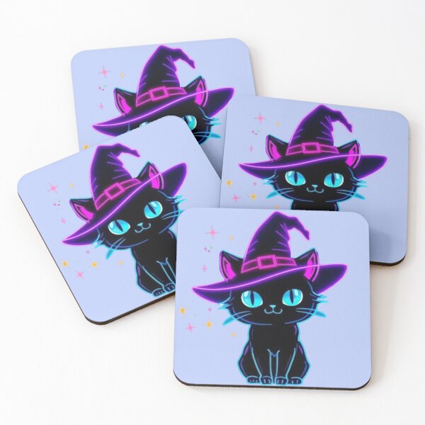 Item preview, Neon Black Cat Witch Kawaii Sticker | Glowing Halloween Cat designed and sold by Stylestickers55.