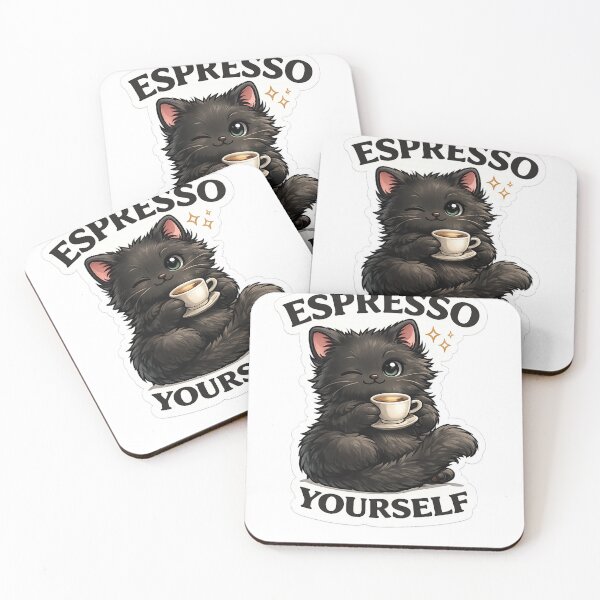 Item preview, Espresso Yourself Black Cat Sticker | Cute Coffee Cat Pun Gift designed and sold by Skedart.