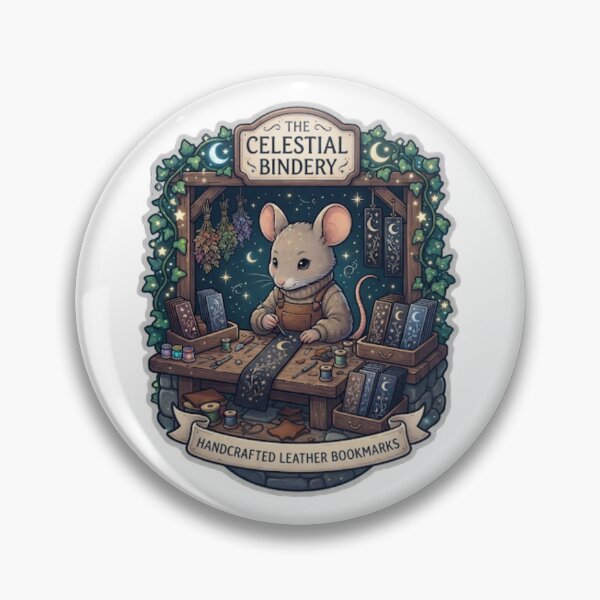 Item preview, The Celestial Bindery | Handcrafted Leather Bookmarks | Moonlit Bookbinding Mouse | Whimsical Book Lover Sticker designed and sold by MrDev.