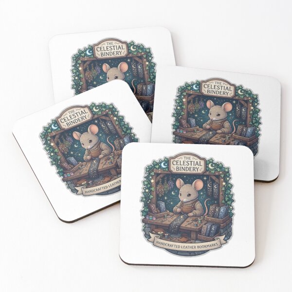 Aperçu de l'œuvre La Reliure Céleste | Marque-pages en cuir faits main | Souris Relieuse au Clair de Lune | Autocollant Fantaisiste pour Amoureux des Livres créée et vendue par MrDev.