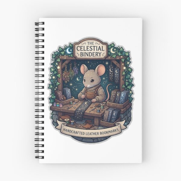 Item preview, The Celestial Bindery | Handcrafted Leather Bookmarks | Moonlit Bookbinding Mouse | Whimsical Book Lover Sticker designed and sold by MrDev.