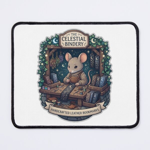 Item preview, The Celestial Bindery | Handcrafted Leather Bookmarks | Moonlit Bookbinding Mouse | Whimsical Book Lover Sticker designed and sold by MrDev.