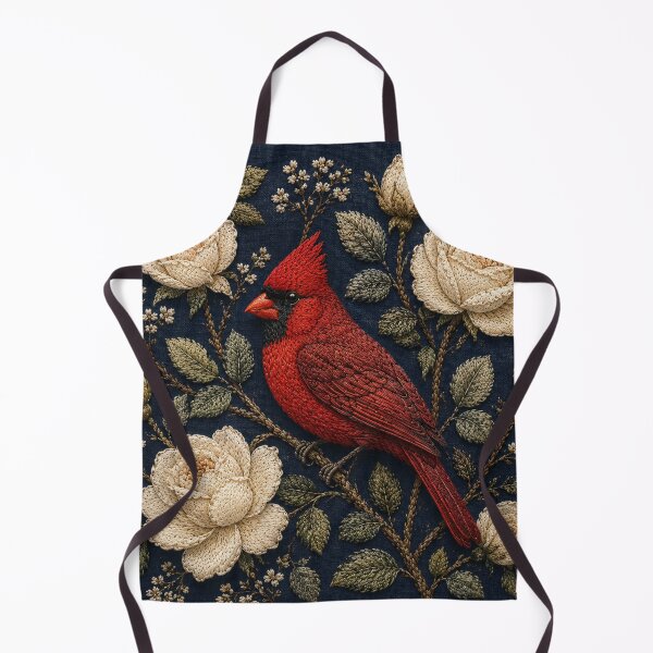 Item preview, Cardinal and Roses Botanical Art, Faux Embroidery designed and sold by HavuNordicShop.