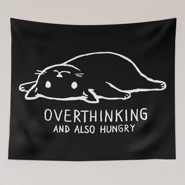 Item preview, Overthinking and Also Hungry Funny Lazy Cat Meme designed and sold by Dragstrider.