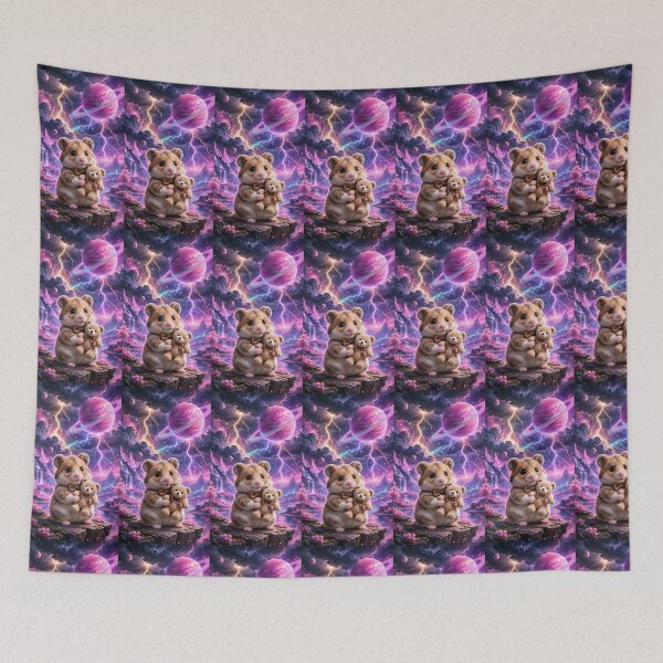 Item preview, Golden Hamster & Teddy Under Electric Planet Storm designed and sold by 303 Visionary Prints .