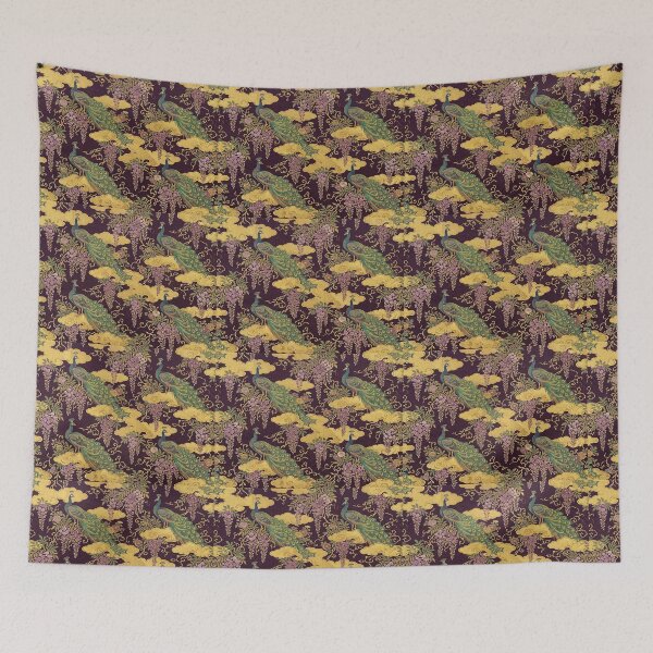 Item preview, Vintage Peacock and Wisteria Silk Brocade Textile Pattern designed and sold by ArtfulAlchemy1.