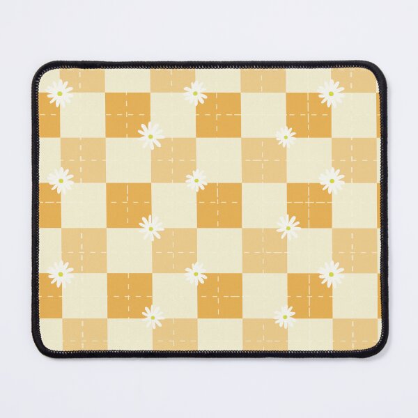 Item preview, Retro Mustard Yellow and Daisy Checkerboard Seamless plaid Pattern designed and sold by StoriesInGrain.