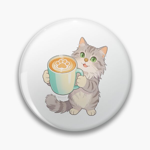 Item preview, Cute Gray Cat Holding a Coffee Mug with Paw Latte Art | Cozy Cat Sticker designed and sold by OksArtStudio.