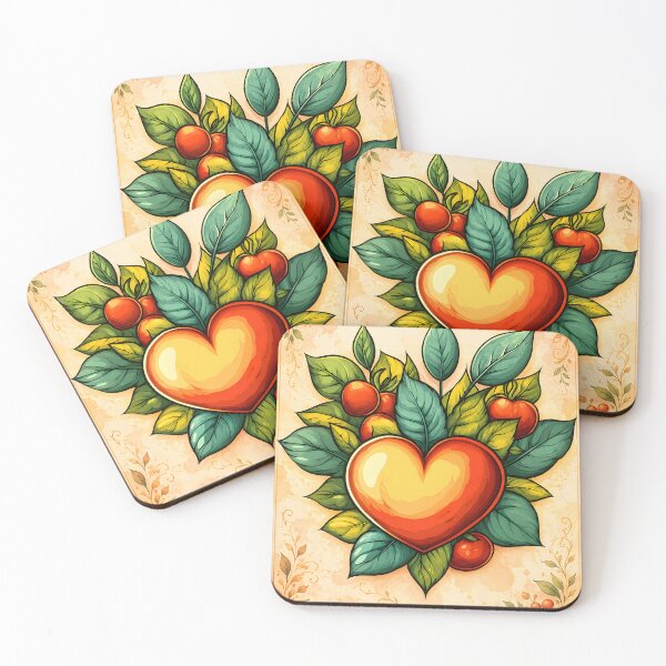 Item preview, Hearts 22 - Vintage Orange Heart and Leaves Art designed and sold by NikaNavi.