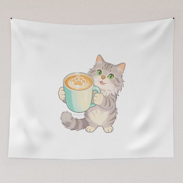 Item preview, Cute Gray Cat Holding a Coffee Mug with Paw Latte Art | Cozy Cat Sticker designed and sold by OksArtStudio.