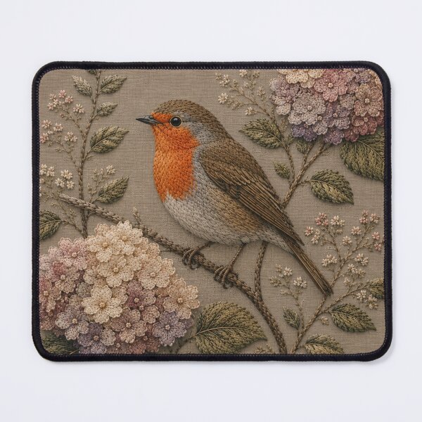 Item preview, Sparrow and Hydrangeas Botanical Art, Faux Embroidery designed and sold by HavuNordicShop.