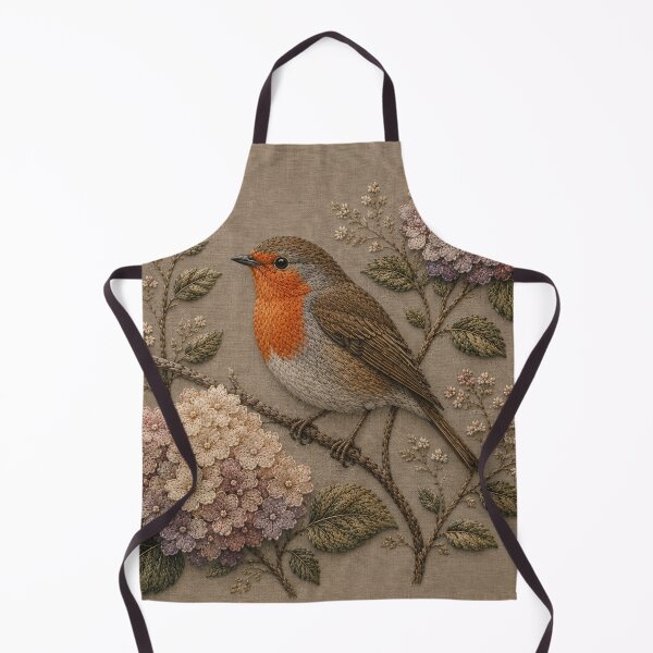 Item preview, Sparrow and Hydrangeas Botanical Art, Faux Embroidery designed and sold by HavuNordicShop.